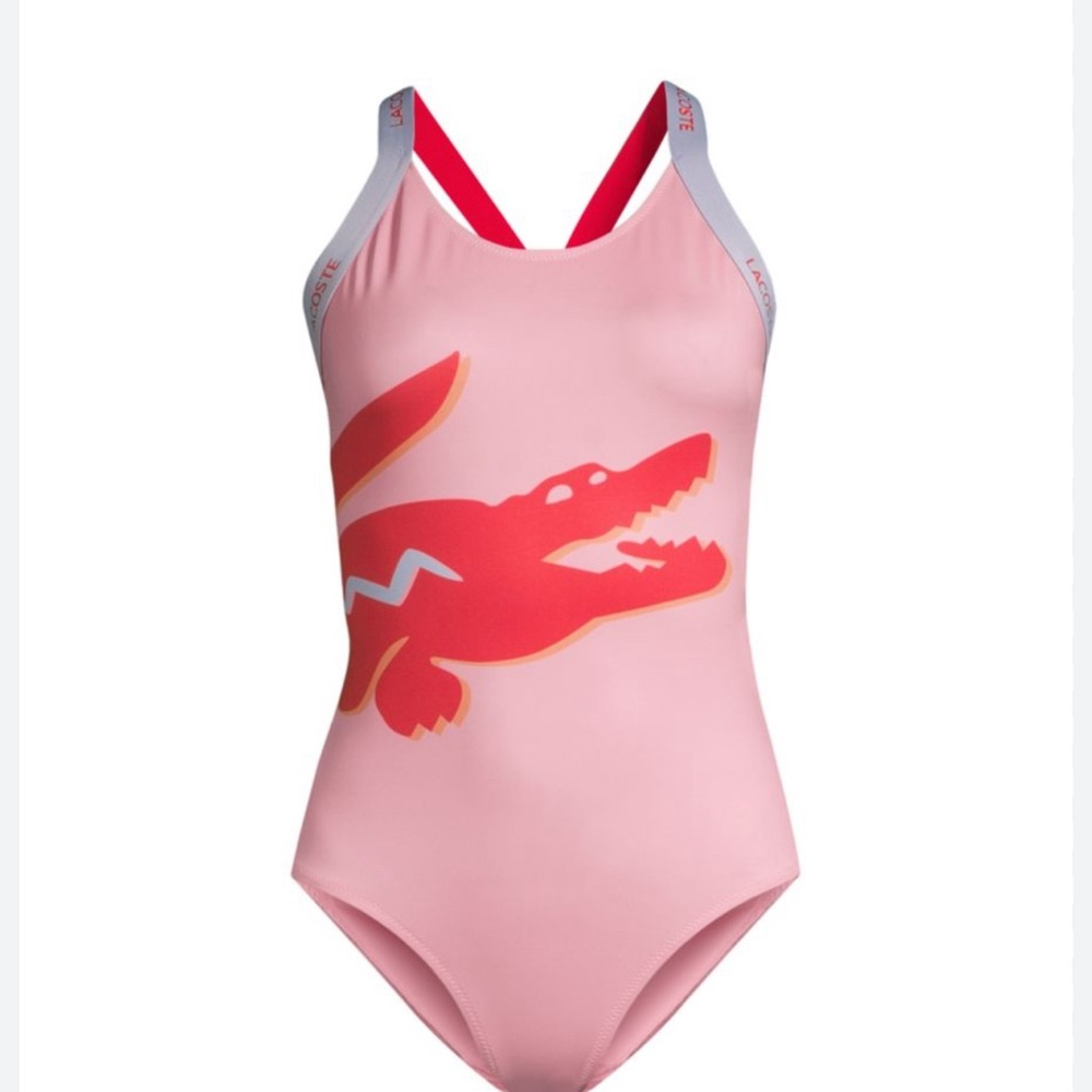 Lacoste WOMEN'S CROCODILE PRINT AND CRISS-CROSSED STRAPS SWIMSUIT